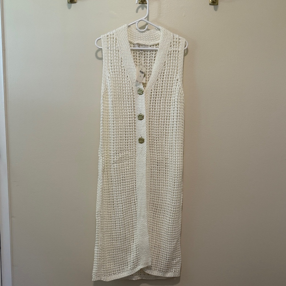 Anthropologie Ivory Knit Buttoned Vest